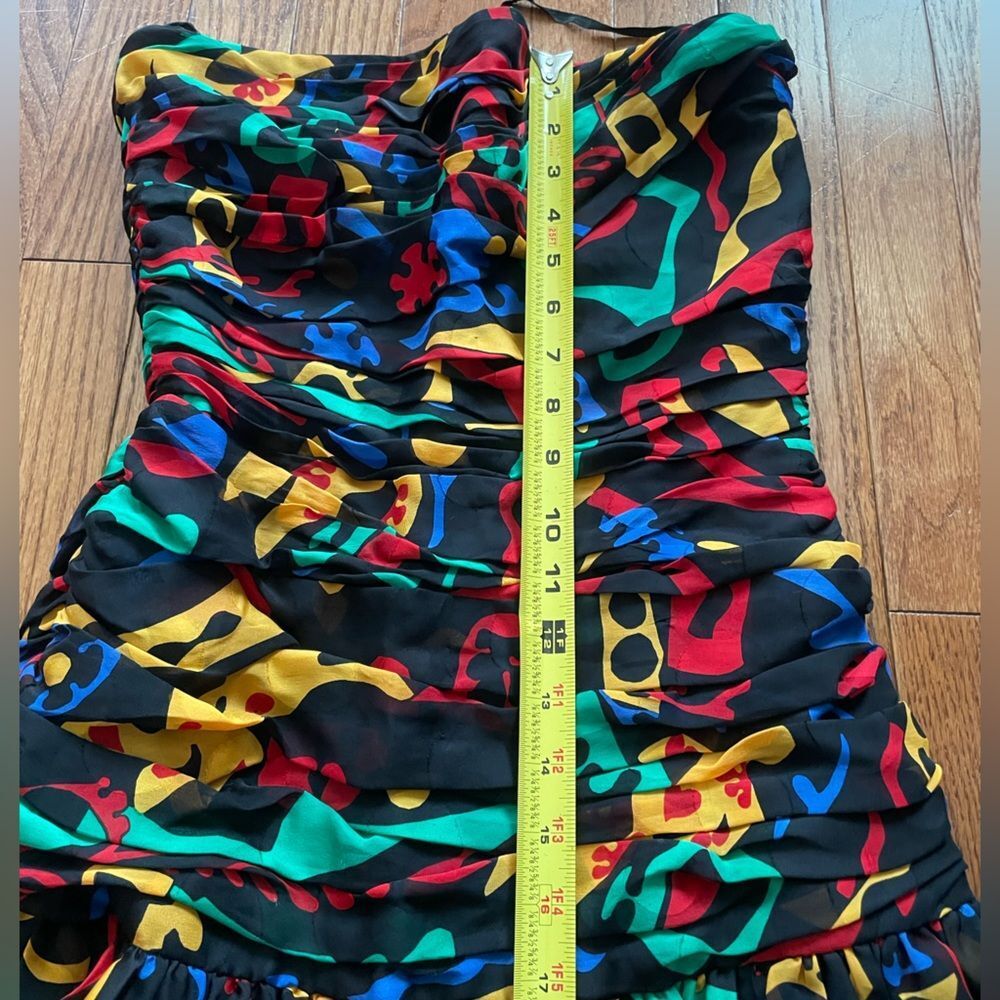 Albert Nipon Vintage 80s Strapless Print Black Dress 100% Silk Sz 6 - Picture 6 of 9